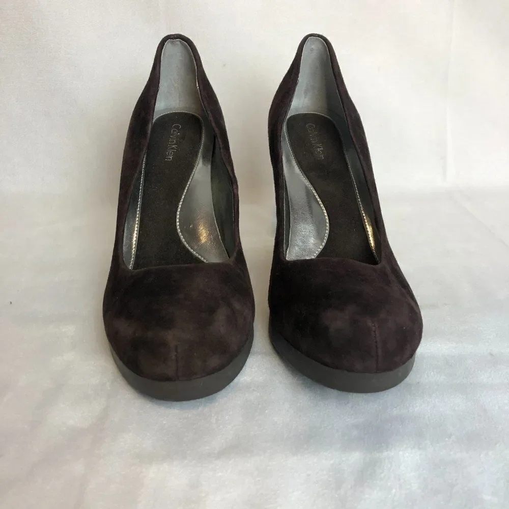 CALVIN KLEIN Womens Fairley Brown Suede Platform Heels Size 8 M.              SC